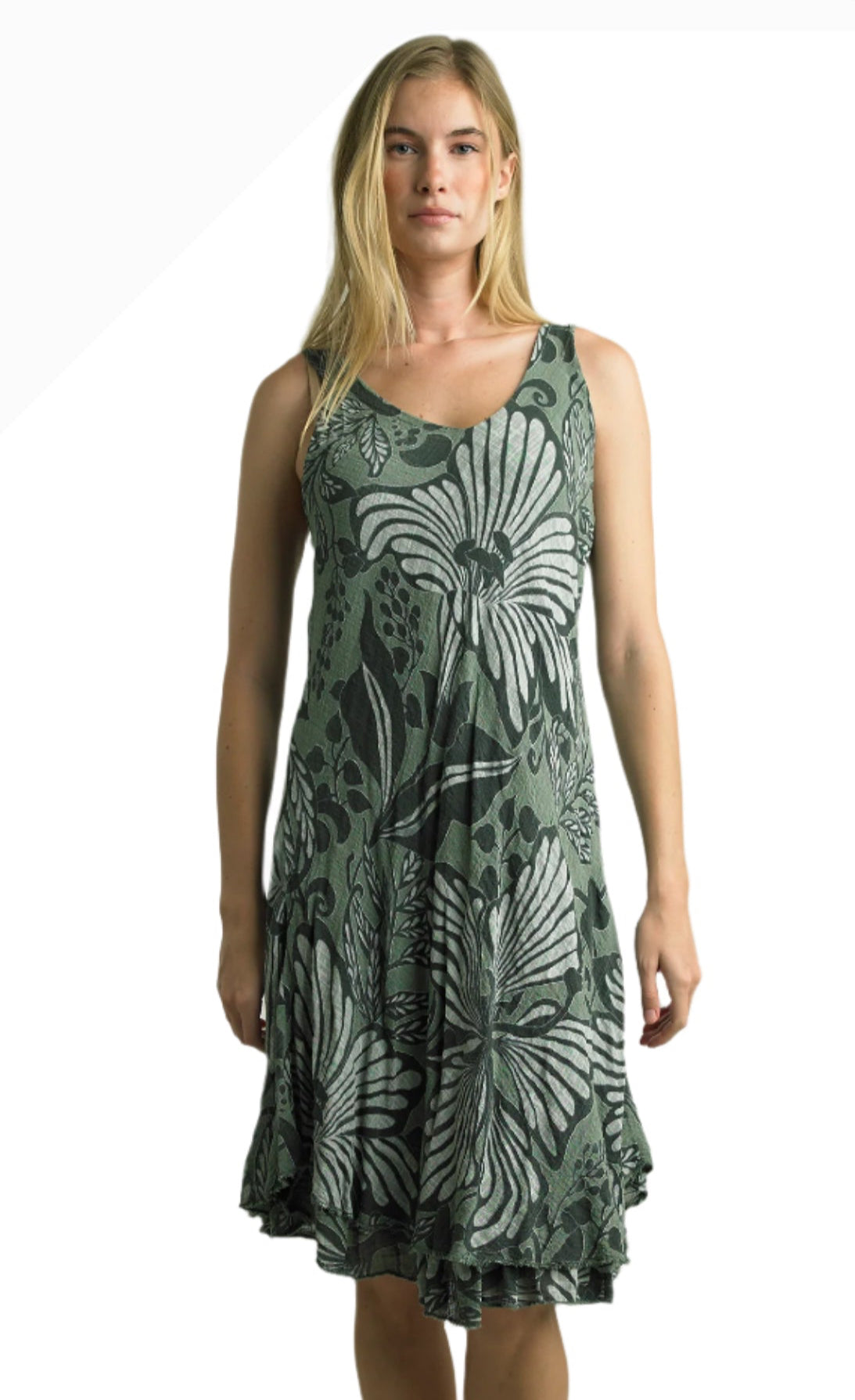 Tempo Paris 3818CO Olive 100% Cotton Gauze Bias Cut Sleeveless Dress