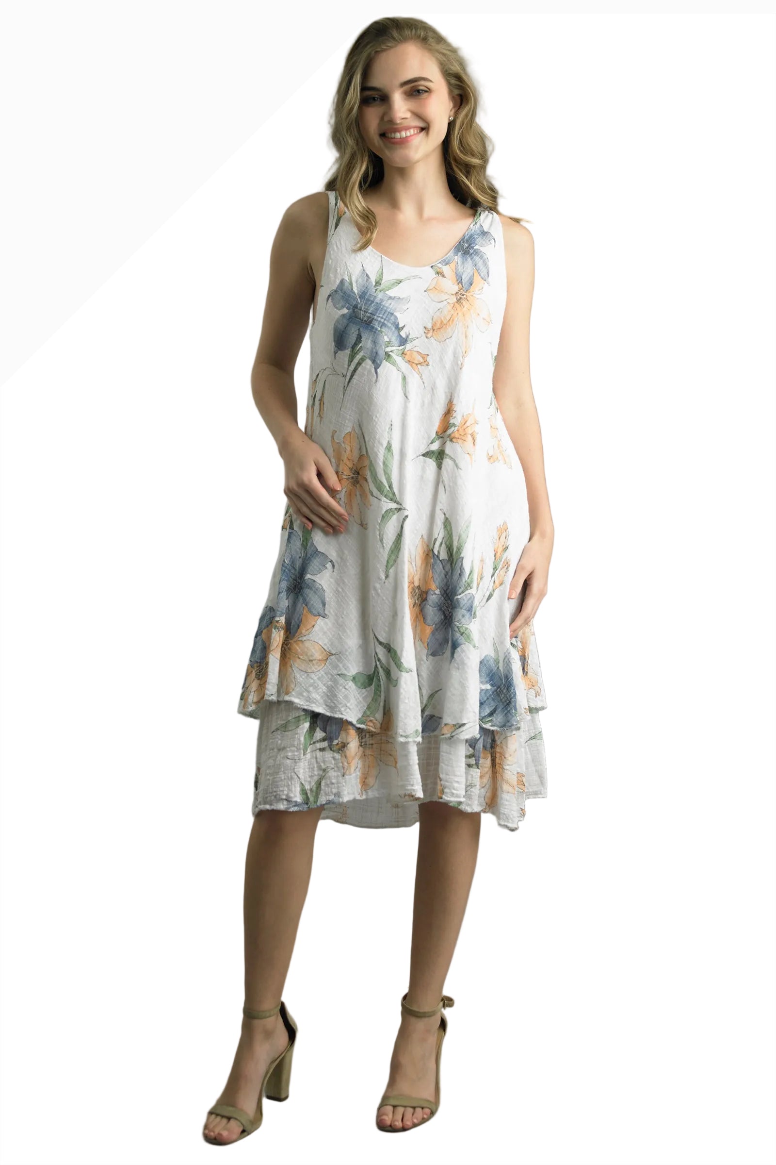 Tempo Paris 3827CWT White 100% Cotton Bias Cut Tank Dress