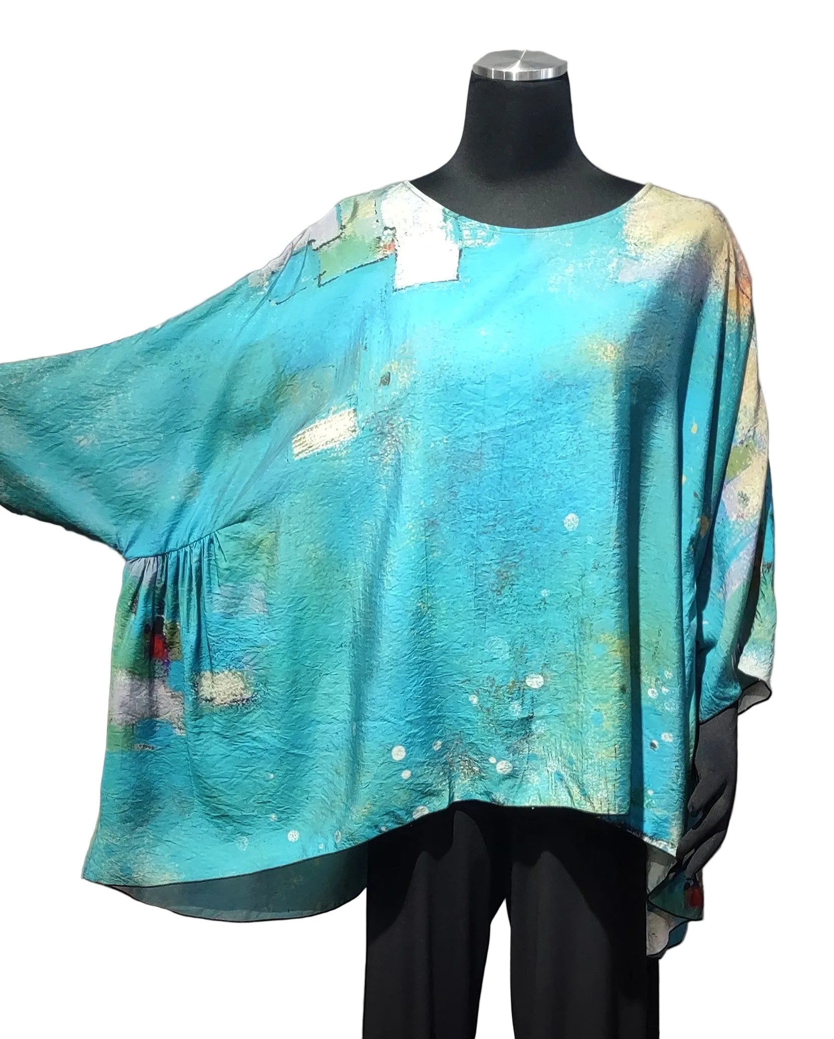 3 Potato 00252S22BL S22BL One Size 3/4 Sleeve Hand Painted Butterfly Top
