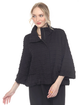 Moonlight 4062BK Black Textured Crinkle Hidden Placket Zip Front Top