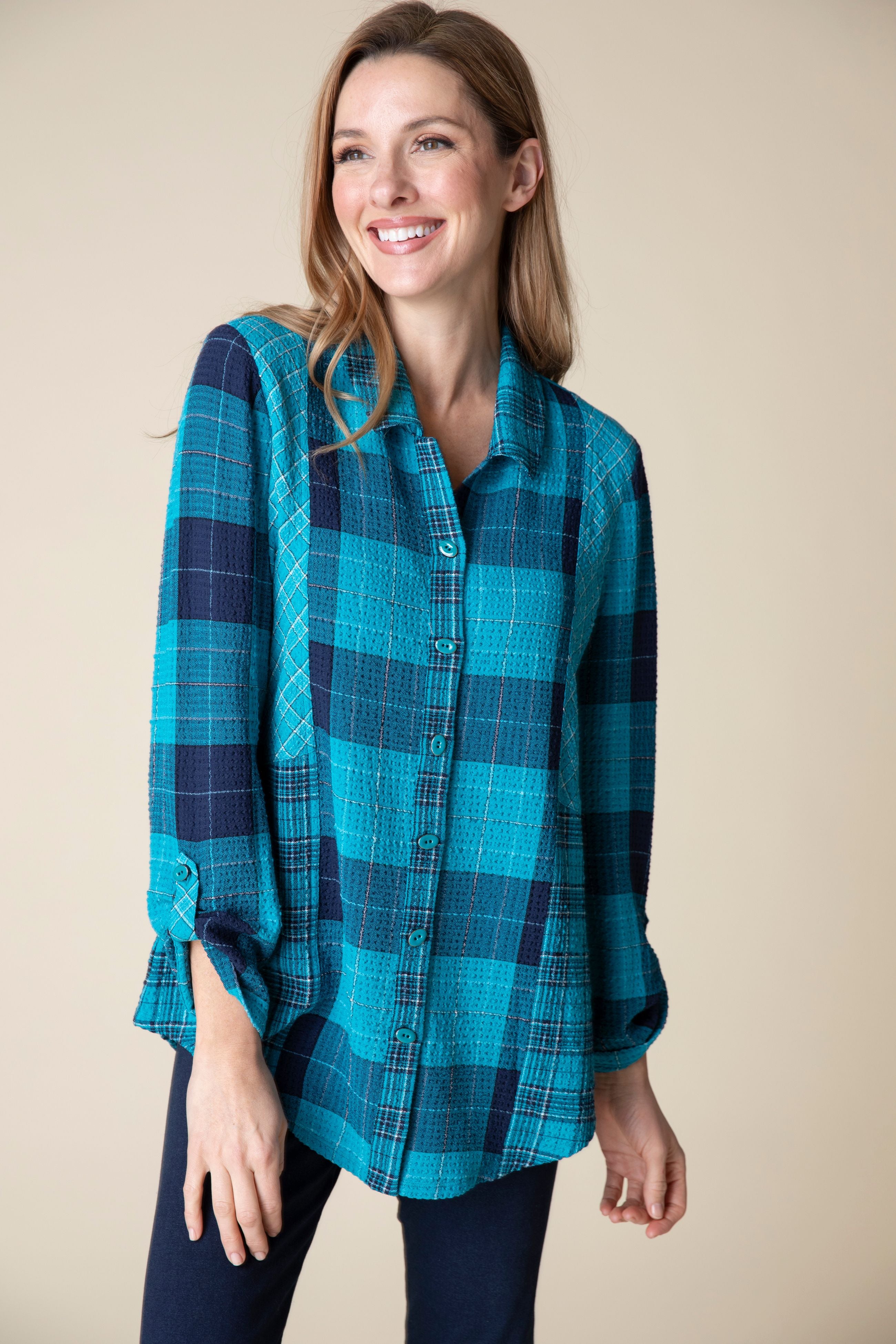 Habitat 40743CP Capri Blue Girl Gone Plaid Boyfriend Tunic