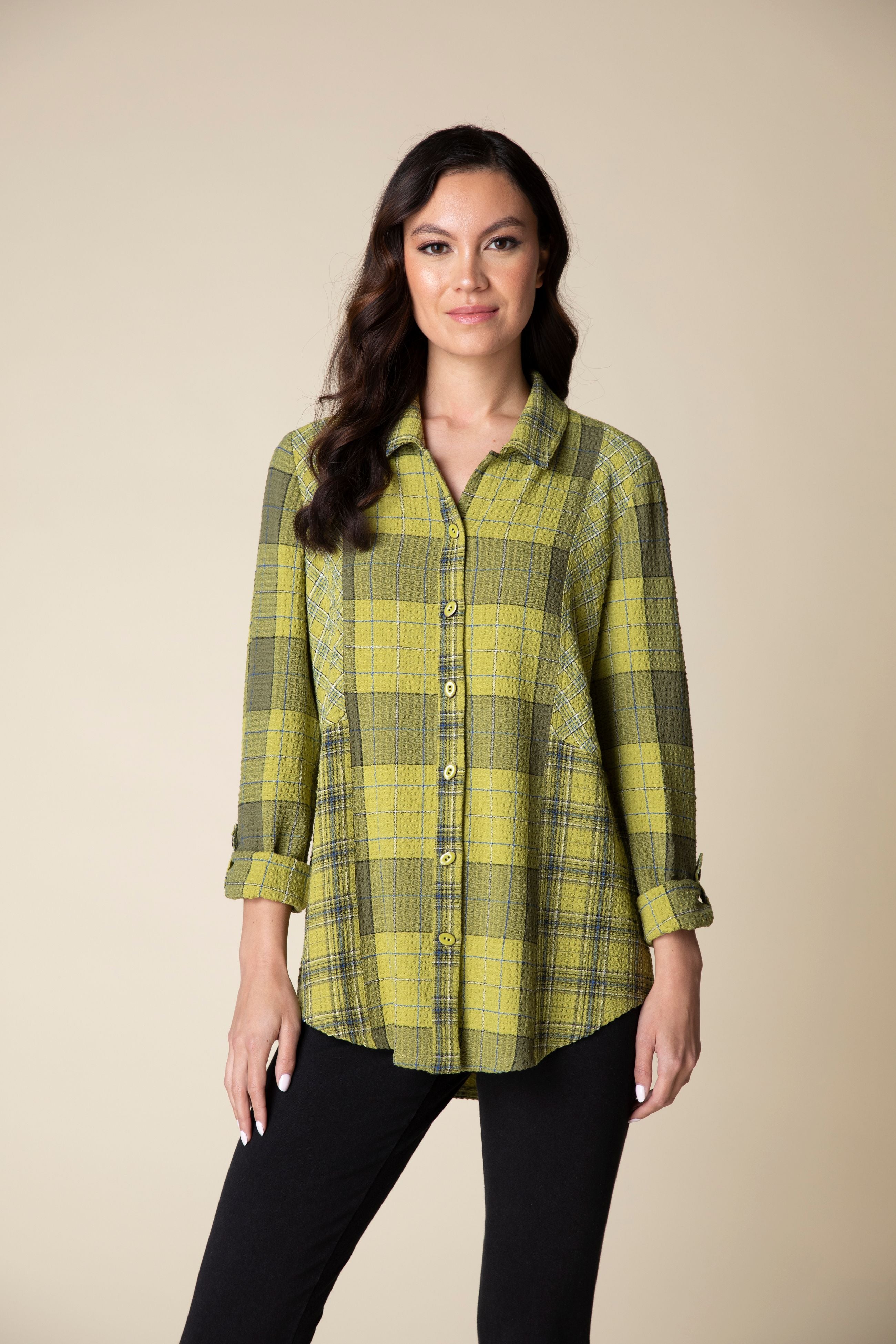 Habitat 40743PR Pear Girl Gone Plaid Boyfriend Tunic