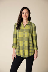 Habitat 40743PR Pear Girl Gone Plaid Boyfriend Tunic