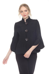 Moonlight 4094BK BLACK Three-Square-Button Mandarin Collar Short Flared Crinkle Jacket
