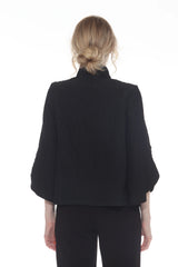 Moonlight 4094BK BLACK Three-Square-Button Mandarin Collar Short Flared Crinkle Jacket