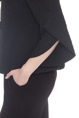 Moonlight 4094BK BLACK Three-Square-Button Mandarin Collar Short Flared Crinkle Jacket
