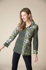 Habitat 41623OV Olive Rusting Leaves Woven Cotton Spandex Shaped Shirt