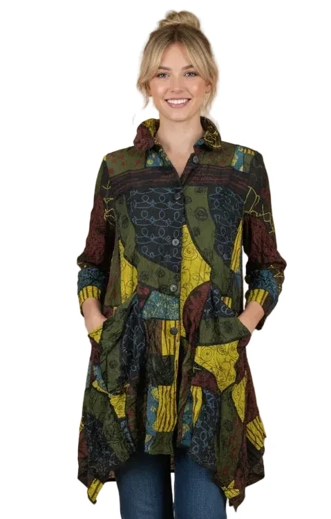 Moonlight 4296KW KIWI Mix Print Button Front Swing Jacket