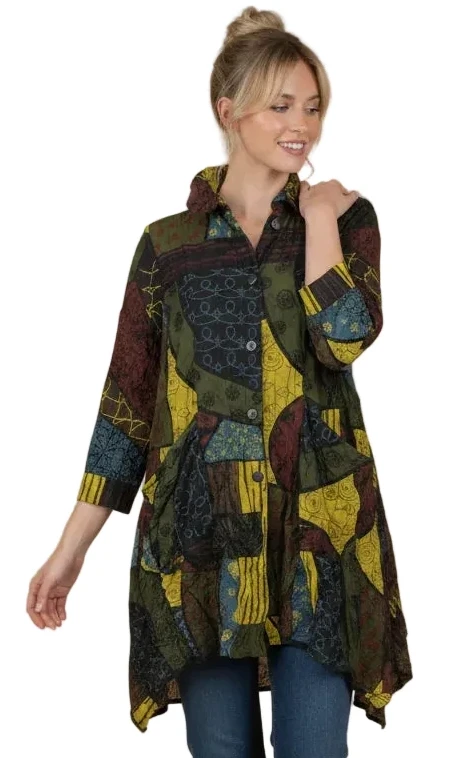 Moonlight 4296KW KIWI Mix Print Button Front Swing Jacket