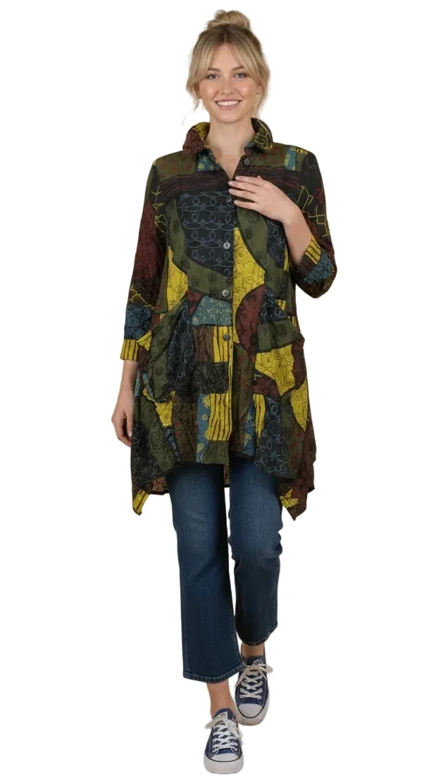 Moonlight 4296KW KIWI Mix Print Button Front Swing Jacket