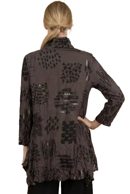 Moonlight 4296BN BROWN and Black Asian Print Button Front Jacket