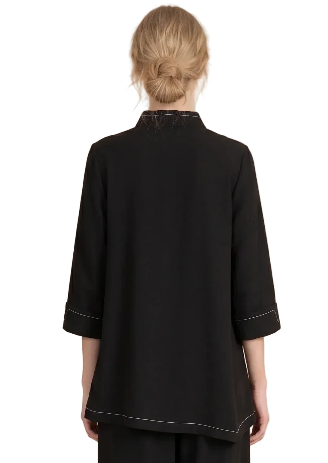 Moonlight 4311BK BLACK Button Front Asymmetric Jacket With White Stitching