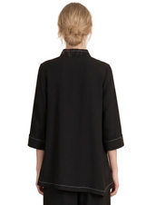 Moonlight 4311BK BLACK Button Front Asymmetric Jacket With White Stitching