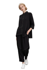 Moonlight 4311BK BLACK Button Front Asymmetric Jacket With White Stitching