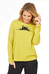 Escape By Habitat 43940CT CITRON Sneaky Cat Long Sleeve Crew T-Shirt