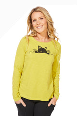 Escape By Habitat 43940CT CITRON Sneaky Cat Long Sleeve Crew T-Shirt