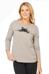 Escape By Habitat 43940FG FOG Sneaky Cat Long Sleeve Crew T-Shirt
