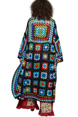 Pol Clothing SMC95 One Size Long Sleeve Multicolor Crochet Cardigan