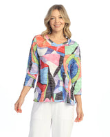 Jess & Jane 462064 Multicolor JUBILEE Burnout V-Neck 3/4 Sleeve Top