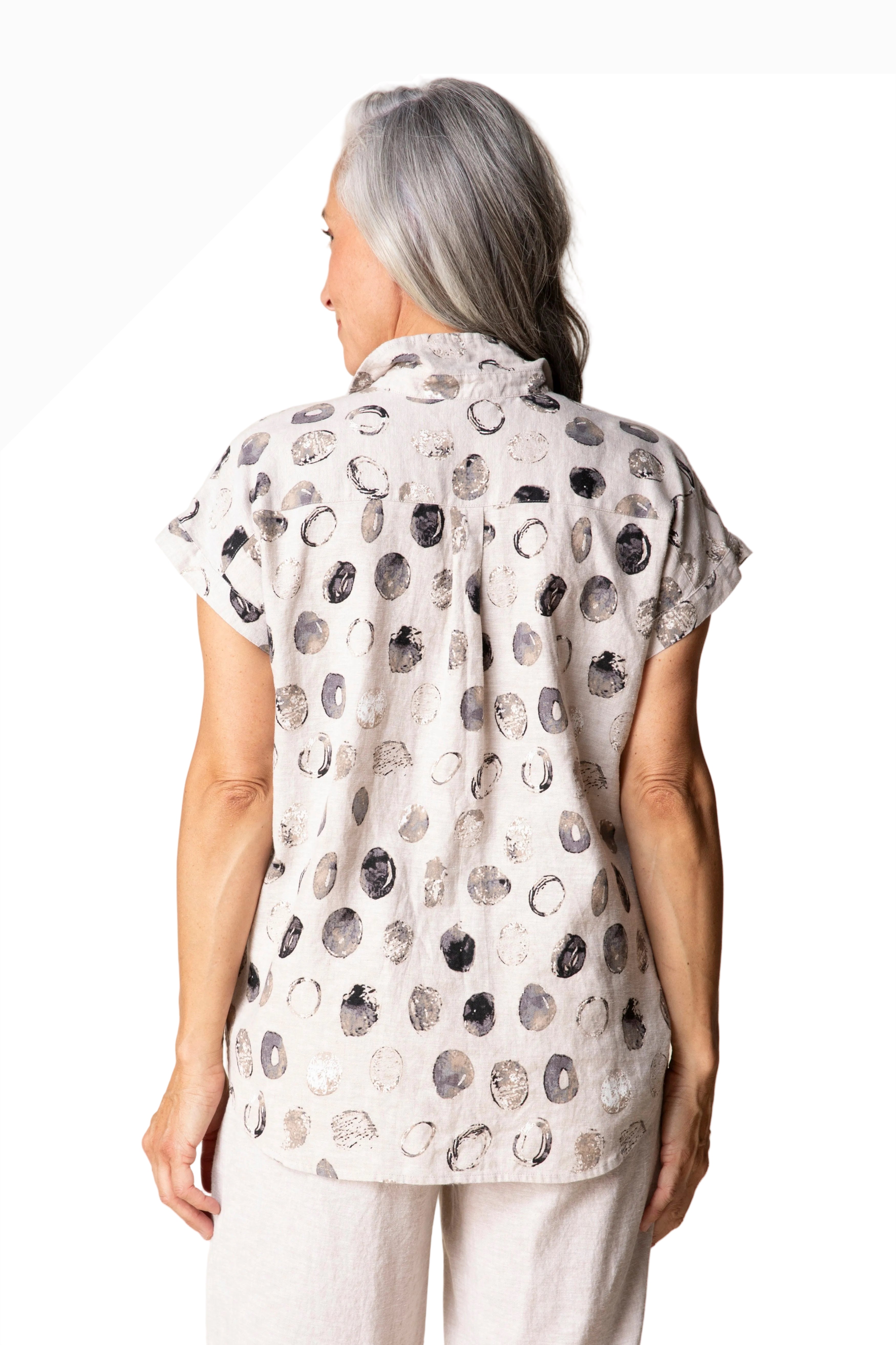 Habitat 46904OAT OATMEAL Linen Stippling Dot Button Front Cabana Shirt