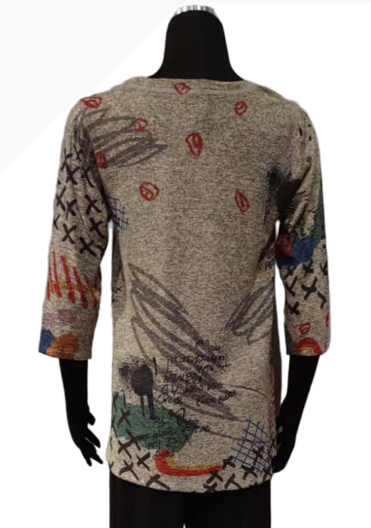 Inoah T208CNP PROFESSOR Brushed 3/4 Sleeve Crew Neck A-Line Top