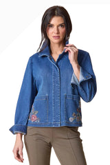 Habitat 11411MD Snap Front Embroidered Stretch Denim Jacket With Pockets