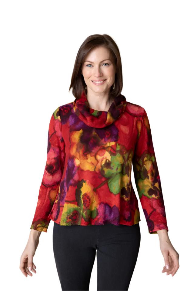 Habitat 50539AP Apple Abstract Floral Easy Cowl Stretch Knit Swing Top