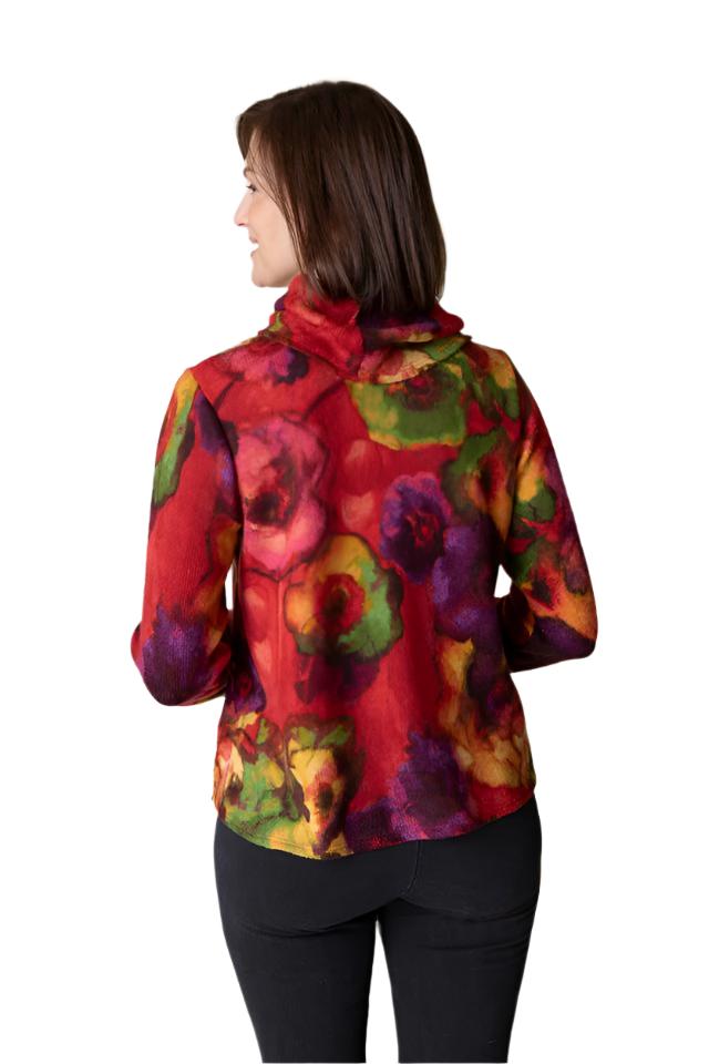 Habitat 50539AP Apple Abstract Floral Easy Cowl Stretch Knit Swing Top