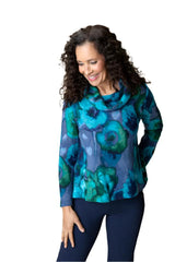 Habitat 50539CB Cobalt Abstract Floral Cowl Stretch Knit Swing Top