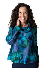 Habitat 50539CB Cobalt Abstract Floral Cowl Stretch Knit Swing Top