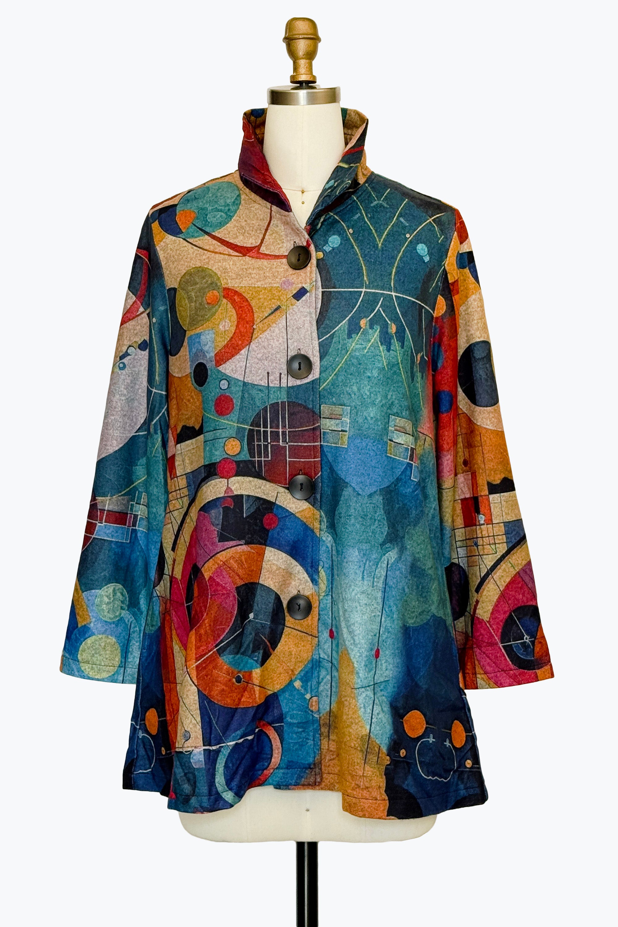 Damee 5094MU Multicolor Kandinsky Button Front Long Jacket