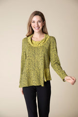 Habitat 55512PR Pear Core Travel Mixed Panel Cowl Neck Knit Top