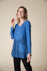 Habitat 55586CB Cobalt Core Travel Knit Mixed Panel Seamed Knit Swing Tunic