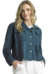 Tempo Paris 555CNV NAVY Two Pocket Embroidered Eyelet Frayed Edge Jacket
