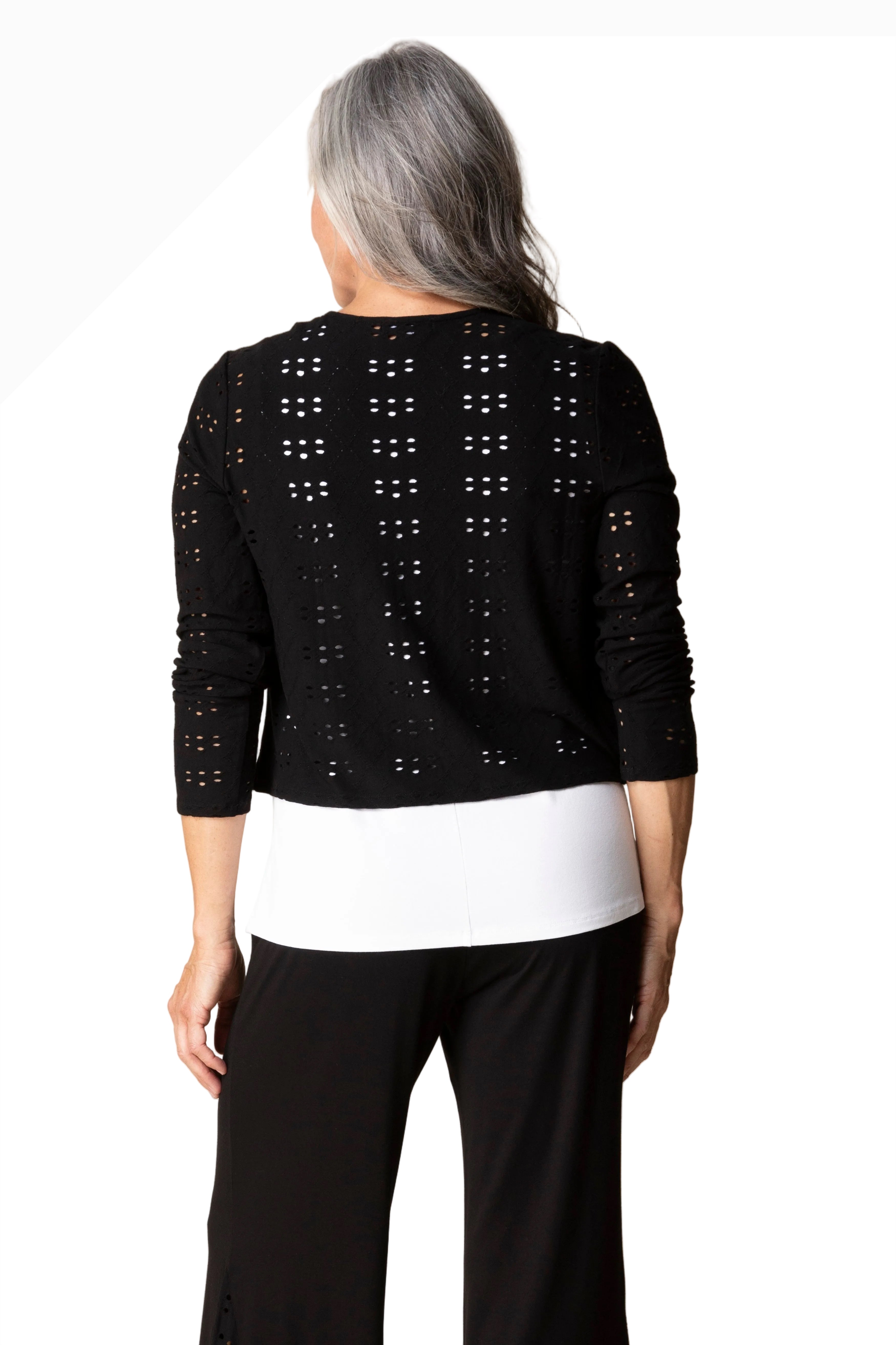 Habitat 56931BK BLACK Eyelet Blooms Open Front Short Jacket