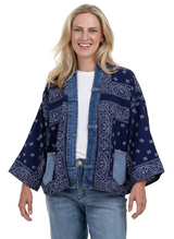 Shannon Passero 5755NV Navy Bandana Print One Size Short Cardigan