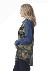 Orientique 62808 Keqioa Floral Jungle Print Long Button Front Patchwork Shirt