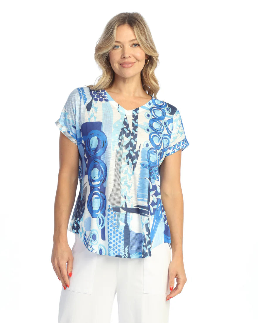 Jess & Jane 602062 Ocean Blue V-Neck Dolman Cap-Sleeve Top