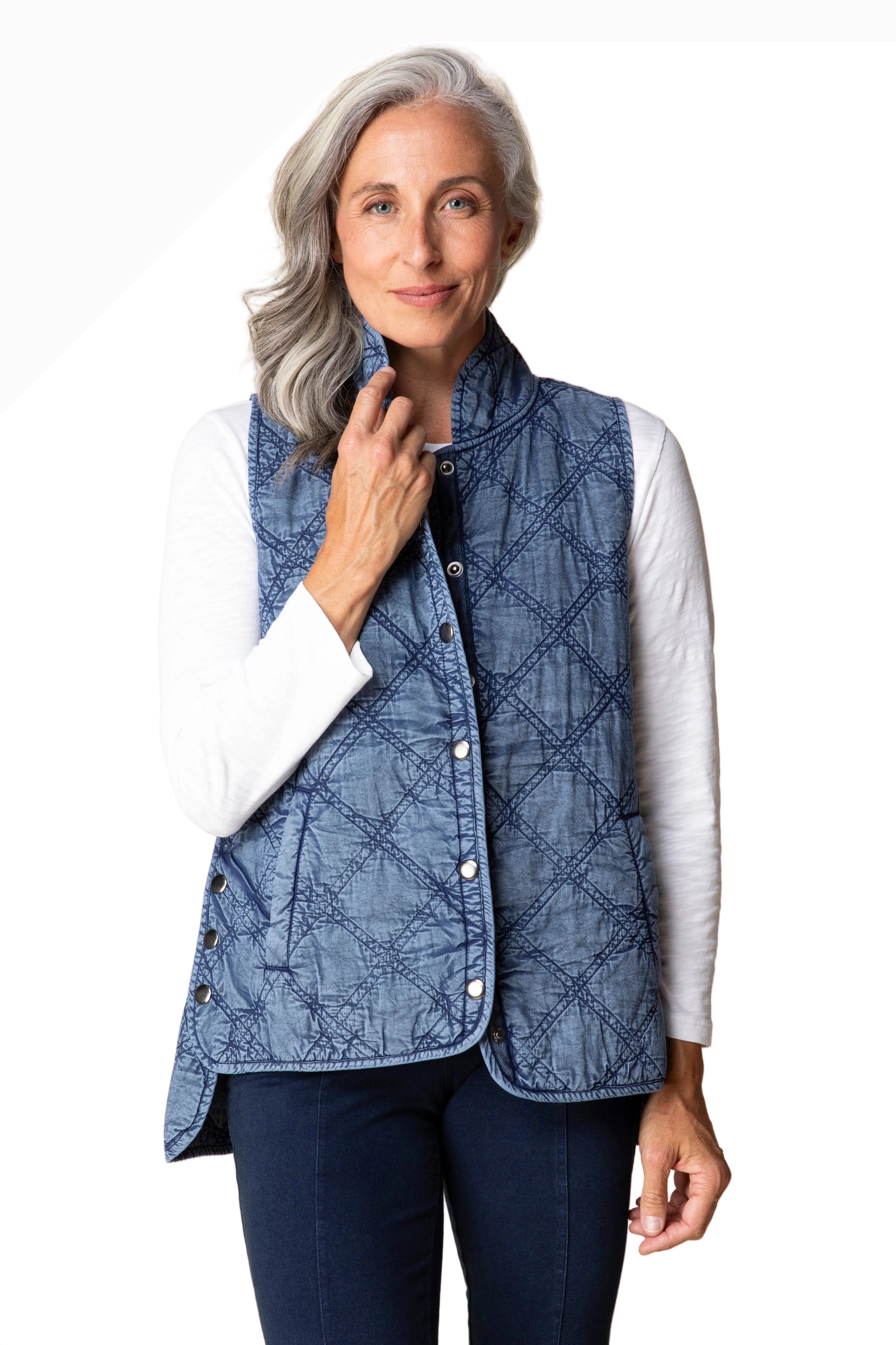 Habitat 60729IN INDIGO Washed Quilted Cotton Windjammer Vest