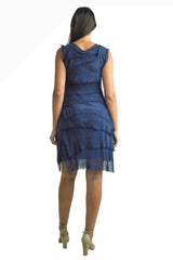 Tempo Paris 6206JLN Navy 100% Silk Tiered Dress