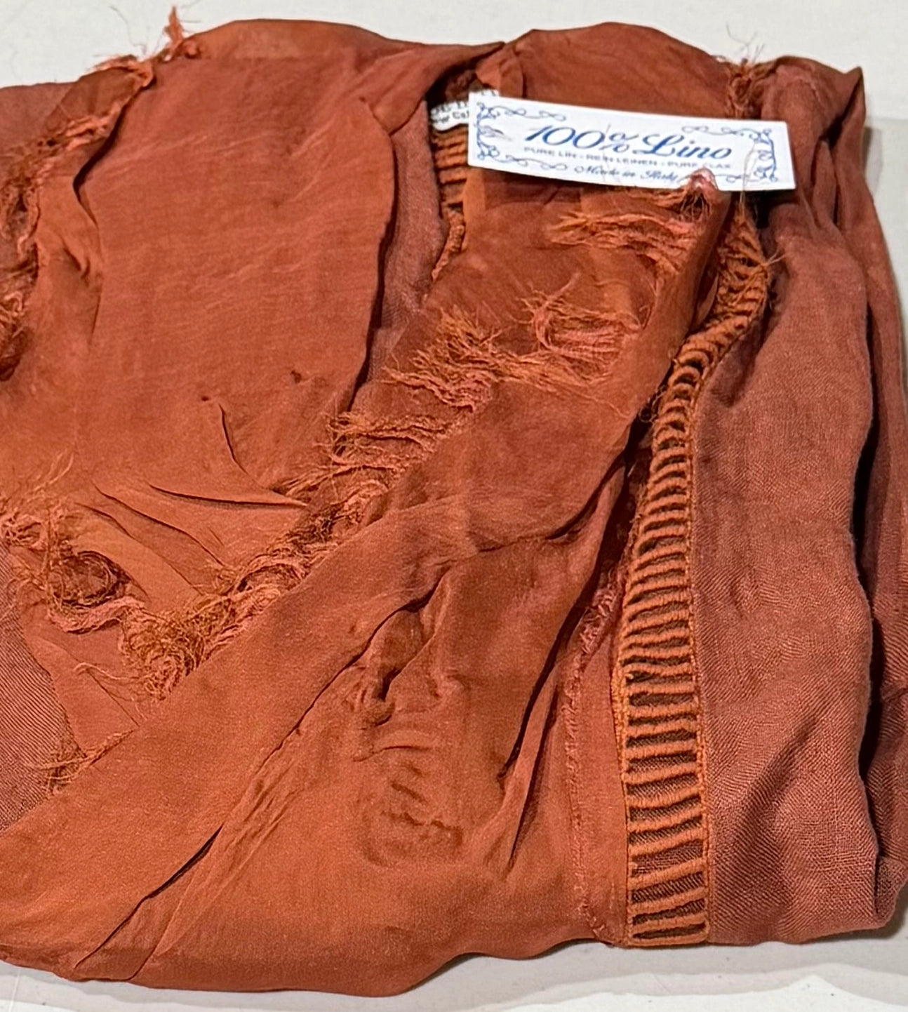 Dance In Paris 11108RU RUST One Size Italian Linen Duster With Silk Frayed Edges