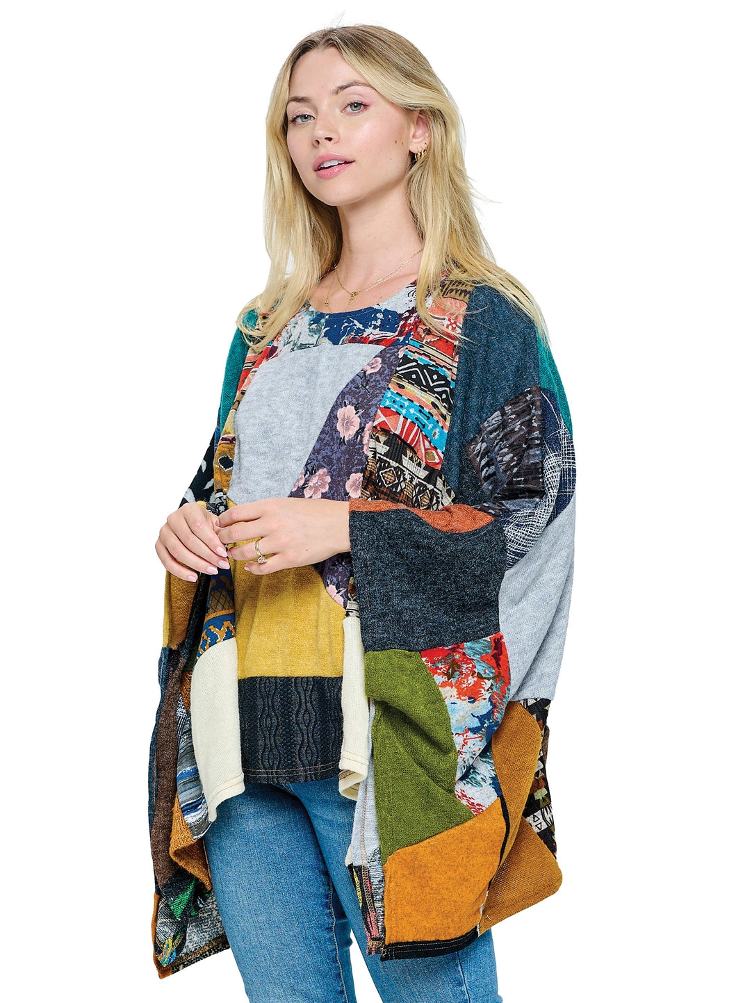 Yak & Yeti 21540 One Size Bohemian Multicolor Patchwork Poncho