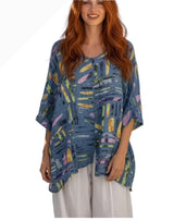 Transparente 6653VBU BLUE Vicki Linen & Cotton Blend One Size Split Tunic