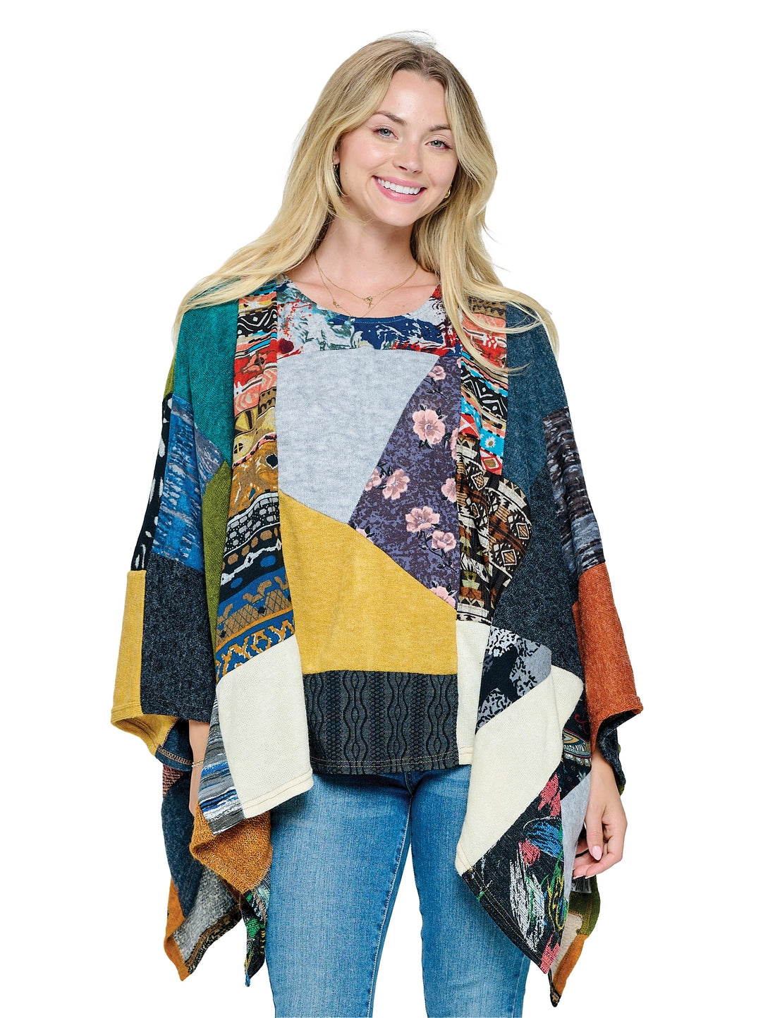 Yak & Yeti 21540 One Size Bohemian Multicolor Patchwork Poncho