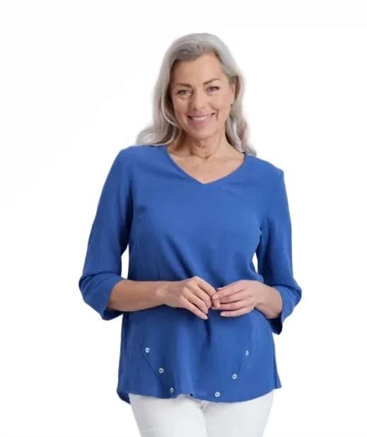 Komil B177-BRI-CO COBALT Brighton 100% Cotton Gauze V-Neck 3/4 Sleeve Top
