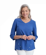 Komil B177-BRI-CO COBALT Brighton 100% Cotton Gauze V-Neck 3/4 Sleeve Top