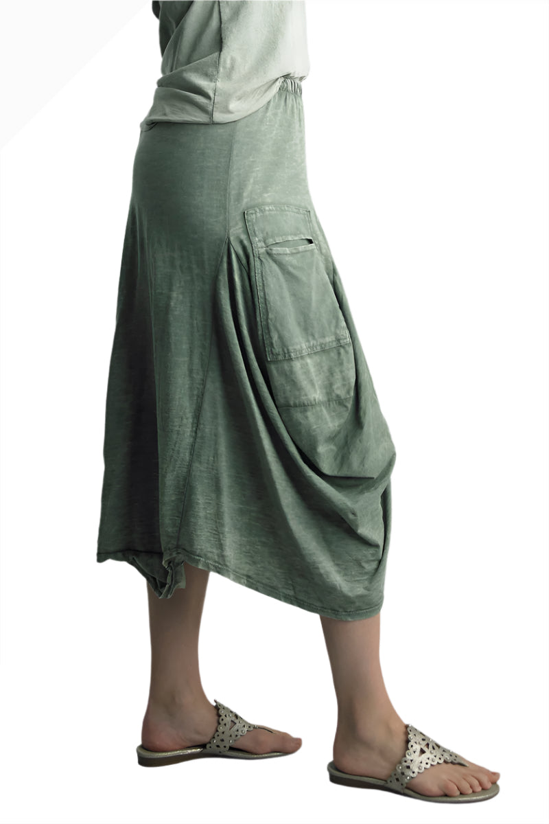 Tempo Paris 712CCO Olive 100% Washed Cotton Knit Bubble Skirt