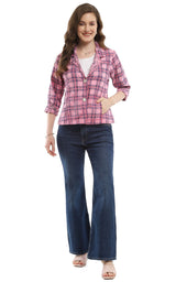 Parsley & Sage 25S451E23P Pink Plaid 100% Cotton Ivie Reversible Two Button Jacket With Pockets