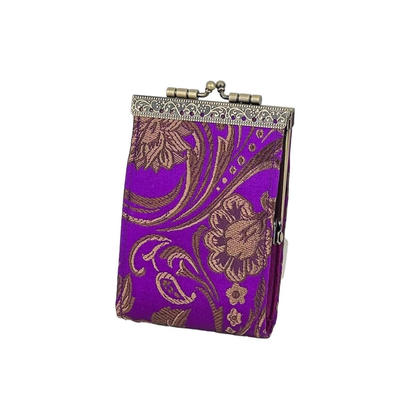 Cathayana CHR-117 Purple Peony Floral Brocade RFID Blocking Credit Card Holder/Case/Wallet