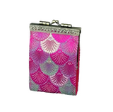 Cathayana CHR-108 Hot Pink and Green Brocade Shells Card Holder With Rfid Card Case Wallet
